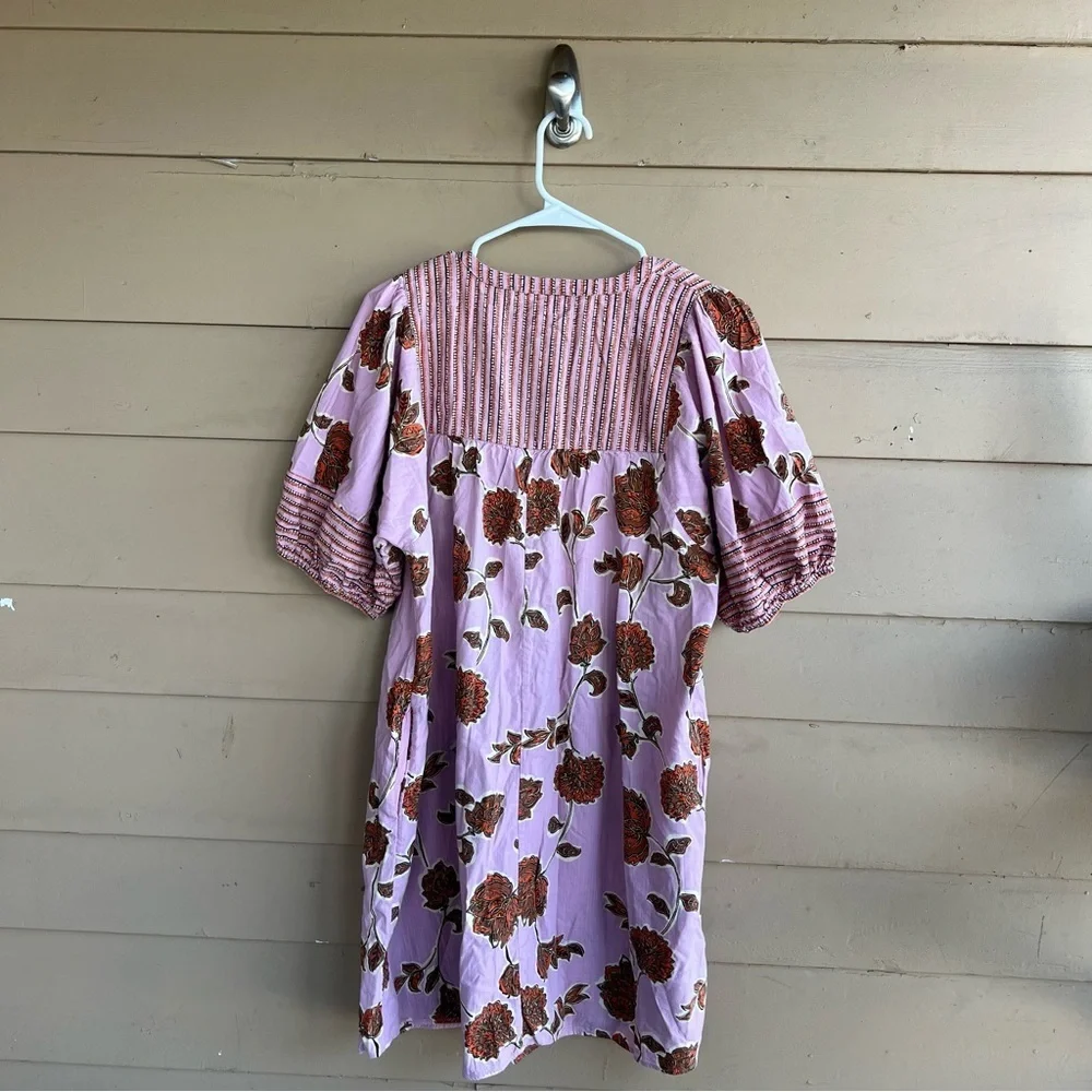 Knox Rose Pink Floral Striped Short Sleeve Boho Peasant Shift Dress Size M - Picture 7 of 8